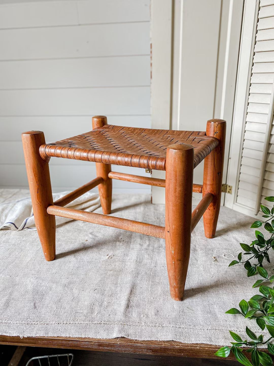 Vintage Handmade Shaker Style Stool With Woven Split Wood Seat - Etsy | Etsy (US)