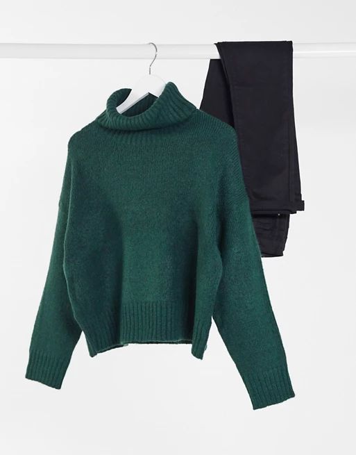 New Look chunky roll neck jumper in pine green | ASOS (Global)