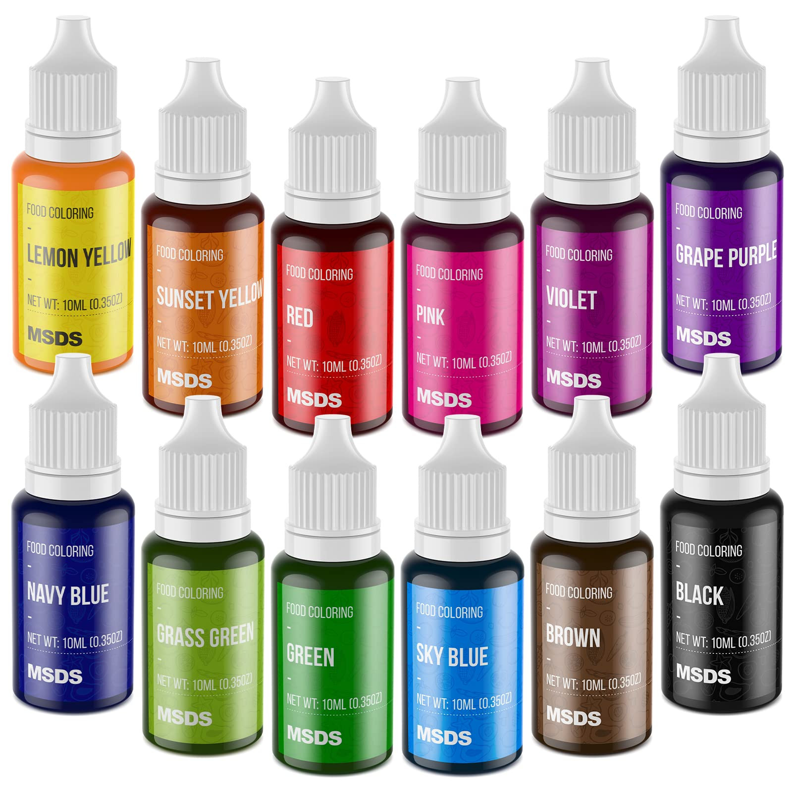 Food Coloring Set - 12 Color Food Grade Vibrant Food Dye Tasteless Liquid Color for Cake Decorati... | Amazon (US)