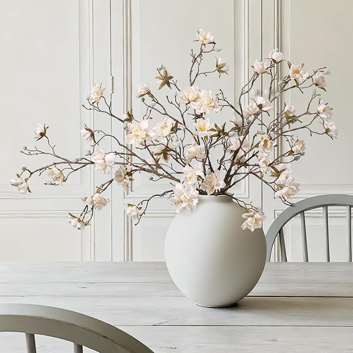 HyeFlora 3PCS Artificial Magnolia Flowers Stems for Spring Decoration, Faux Champagne Magnolia Br... | Amazon (US)