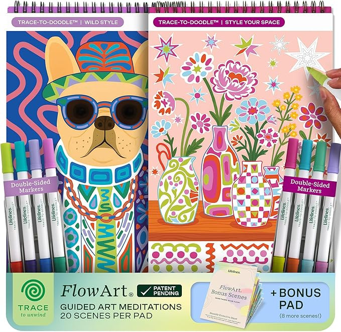 Lifelines FlowArt Activity Pad, 2-Pack & Bonus Pad - Guided Tracing Art Meditations with Markers ... | Amazon (US)