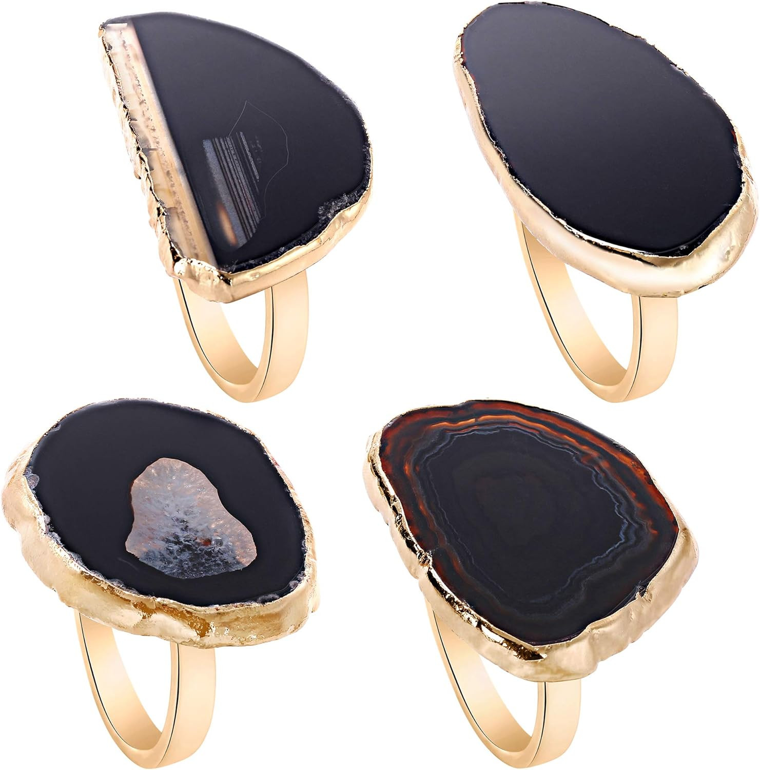 Natural Agate Slice Napkin Rings Set of 4 Dining Table Decor Unique Gold Napkin Ring for Home Par... | Amazon (US)