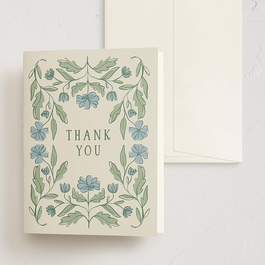 Minted Thank You Cards Pack, Set of 10 Folded Thank You Cards with Envelopes, Blank Card, Botanic... | Amazon (US)