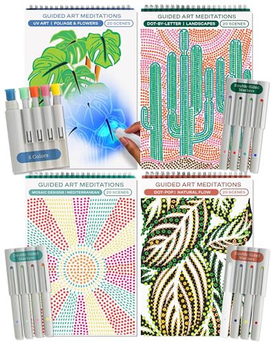 Lifelines FlowArt Activity Pad, 4-Pack - Guided Art Meditations with Markers - Color by Letter, Dot-Pop and More, Coloring Books for Teens, Adults & Seniors | Amazon (US)