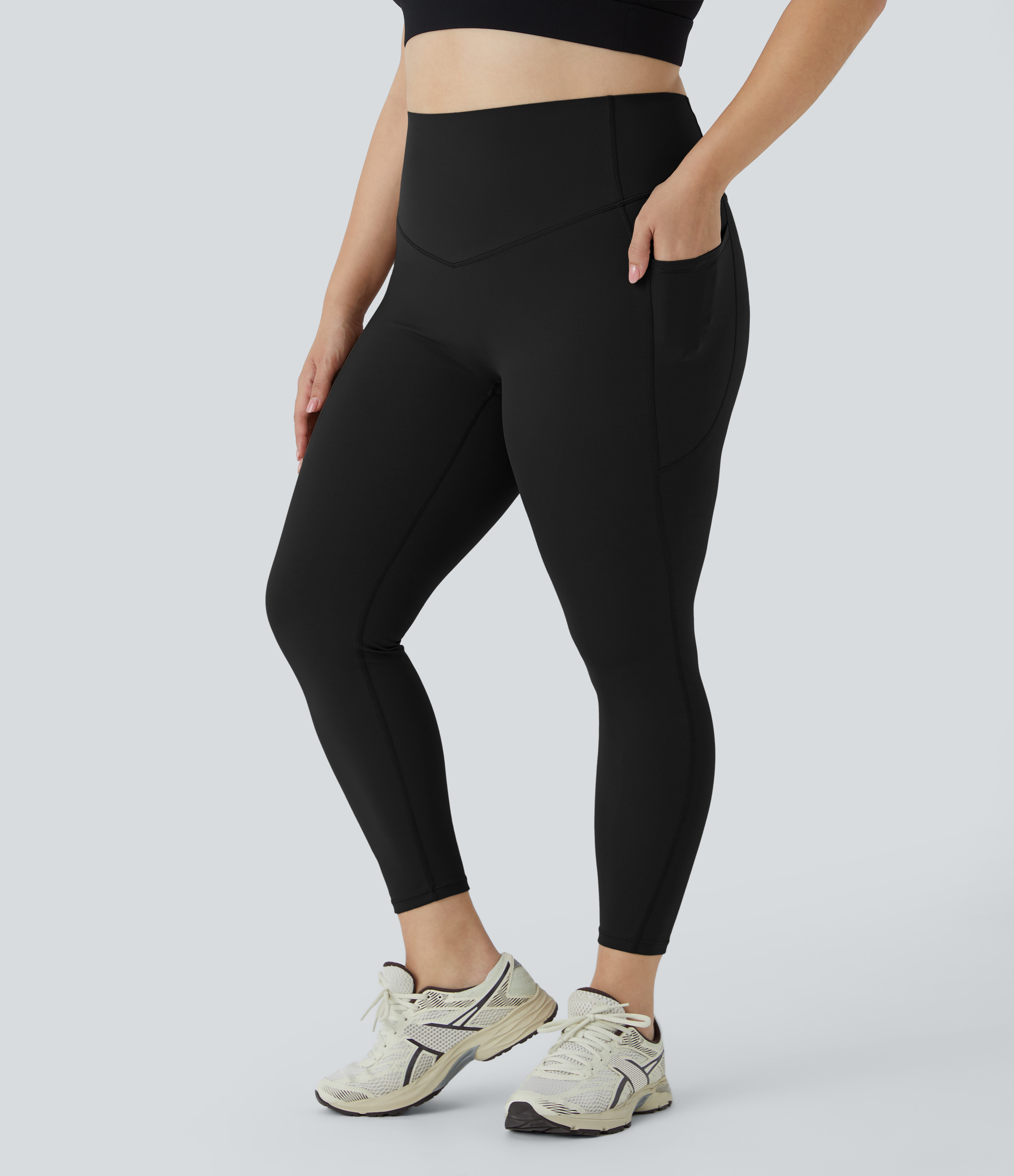 Halara Halara UltraSculpt™ SoCinched High Waisted Tummy Control Pocket Shaping Training Plus Size Leggings - Black - 1X(7/8) gym leggings | HALARA
