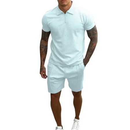 MRULIC suits for men Casual Shorts Color Short Solid Sleeve Fashion Summer Set Men s Men Suits & Sets Men Suits Light blue + XXL | Walmart (US)