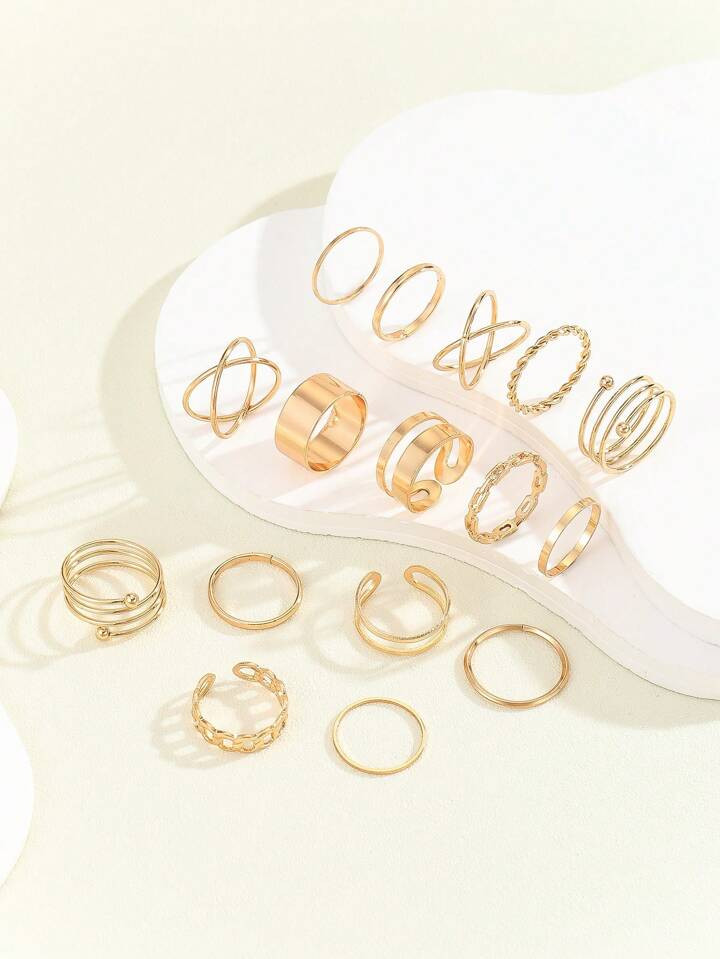 16pcs/Set Gold-Tone Vintage Style Assorted Rings Set For Women | SHEIN