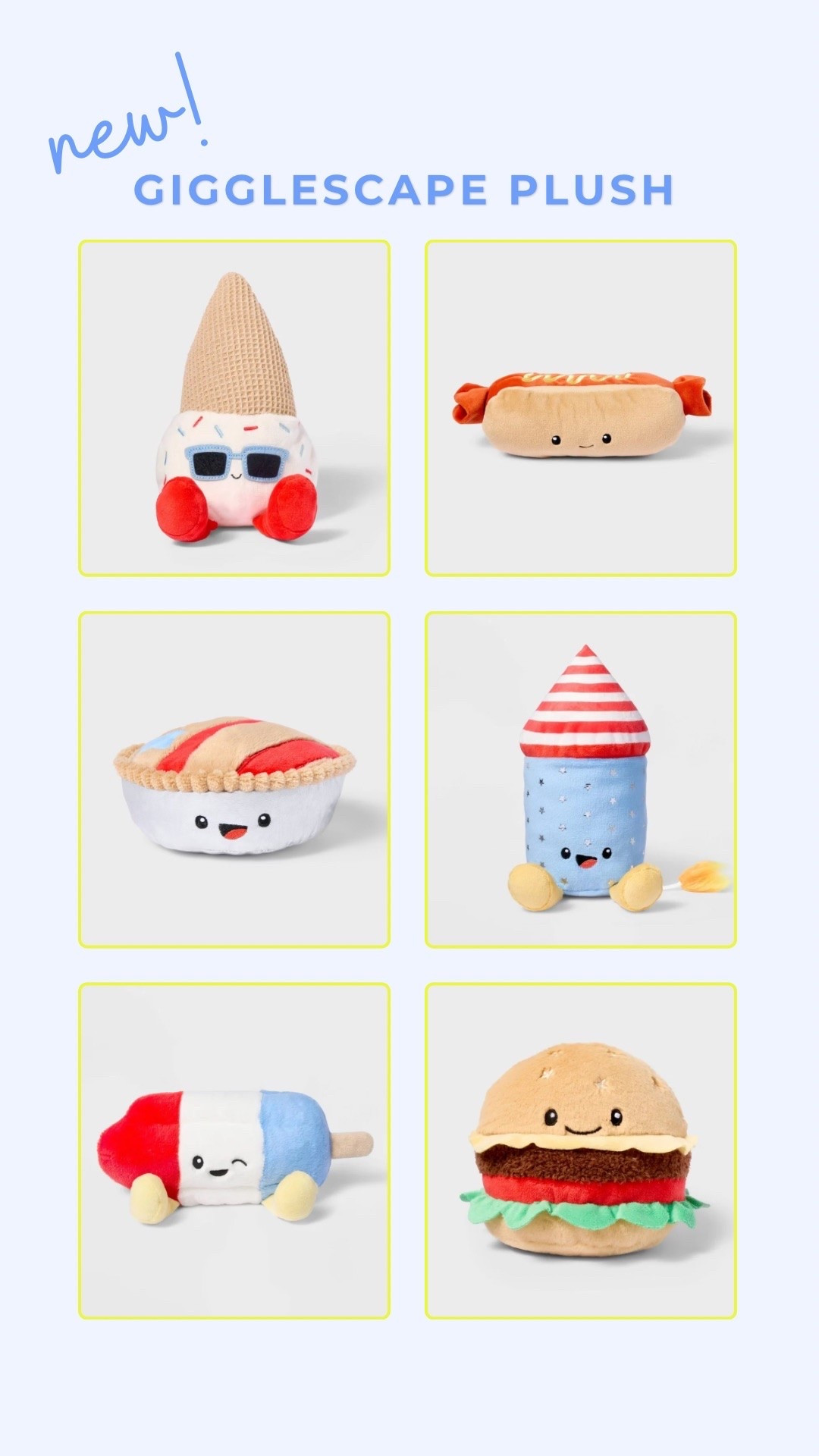 The new Gigglescape Plush Collection is summer perfection and they are all just $5!! ☀️🌭