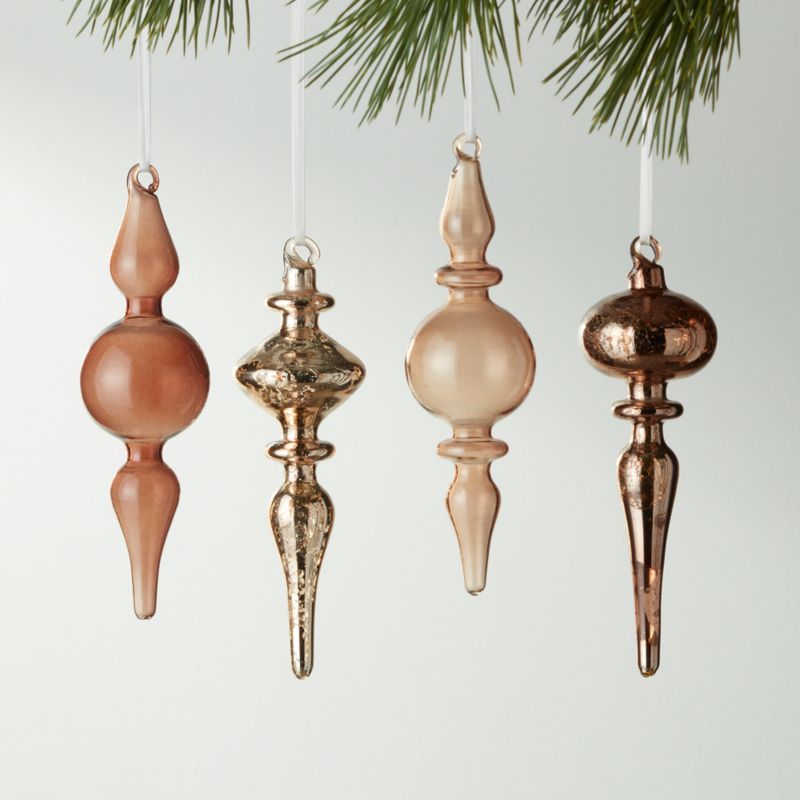 Optic Brown Glass Teardrop Christmas Tree Ornaments Set of 4 + Reviews | CB2 | CB2