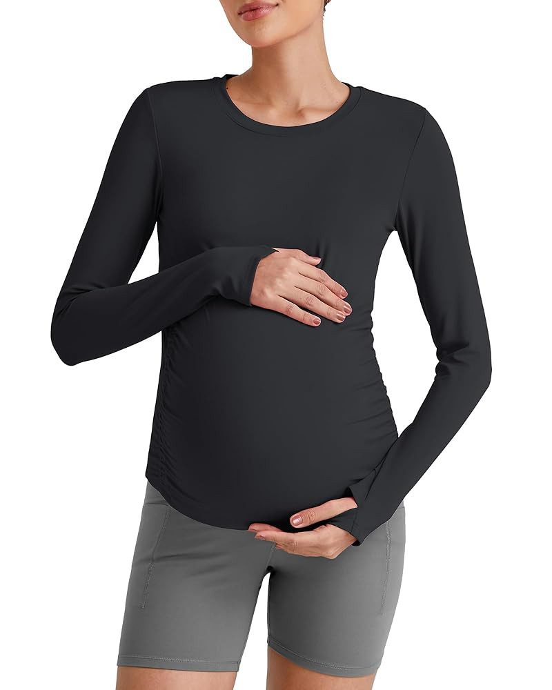 G4Free BareFeel Maternity Long Sleeve T Shirts Crewneck Ruches Pregnancy Workout Tops with Thumbh... | Amazon (US)