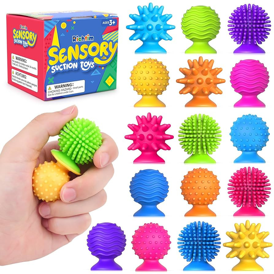 Sensory Fidget Toys Kids Adults: 16 Pack Textured Suction Toys for Autism Kids Calming - Quiet An... | Amazon (US)