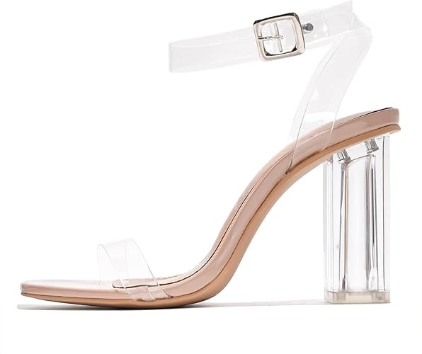 Tacones transparentes para mujer, elegantes tacones con correa al tobillo con hebilla ajustable, ... | Amazon (US)