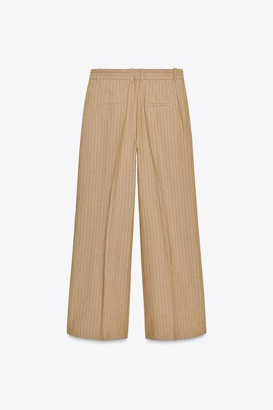 STRIPED PLEATED LINEN BLEND TROUSERS ZW COLLECTION | Zara UK