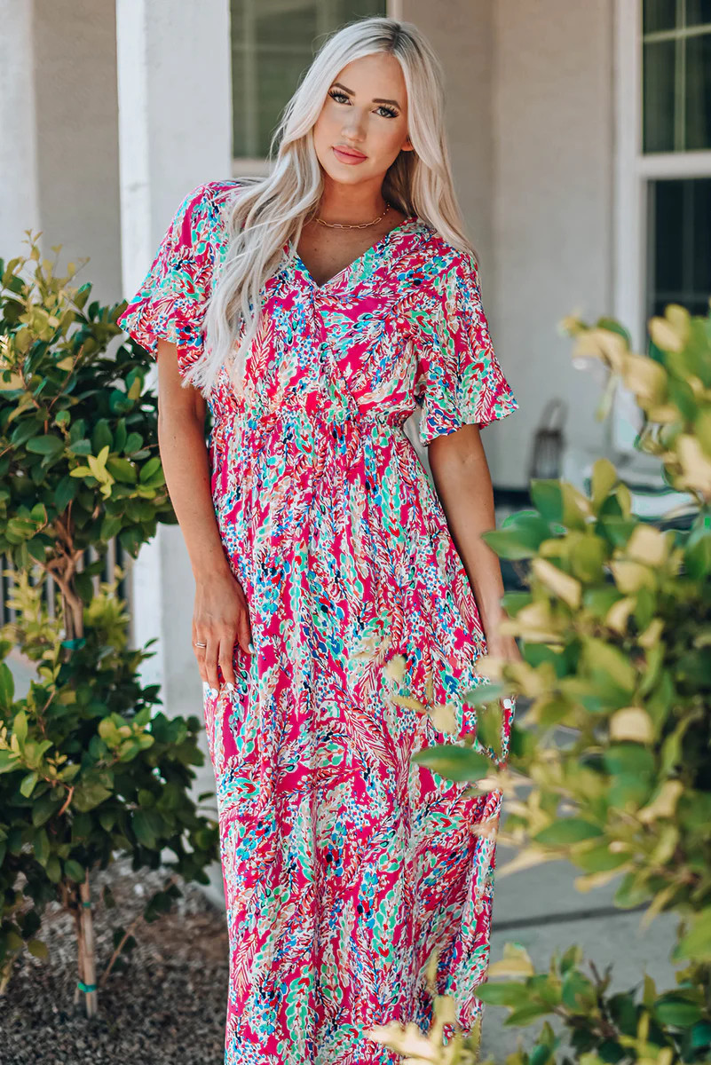 Wrap V Neck Floral Maxi Dress | Jane Fashion INC.
