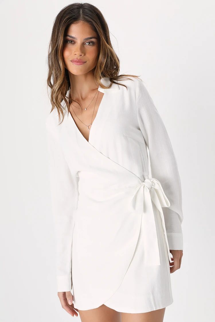 Unbelievable Charm White Long Sleeve Wrap Mini Dress | Lulus (US)