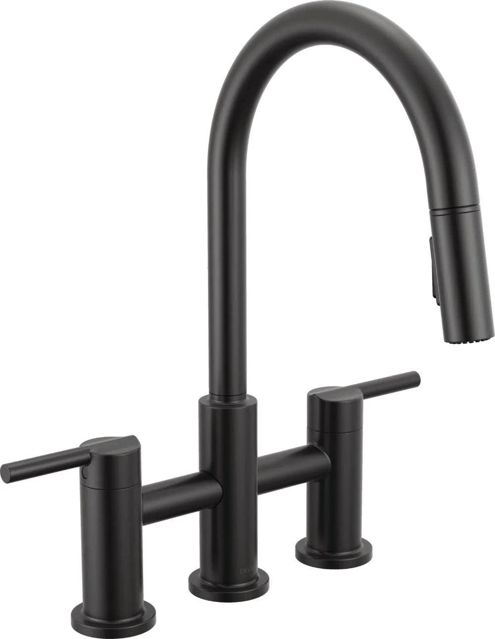 Delta Nicoli Black Single Handle Deck-mount Bridge Kitchen Faucet with Sprayer Rubber one_size | 39876LF-BL | Lowe's
