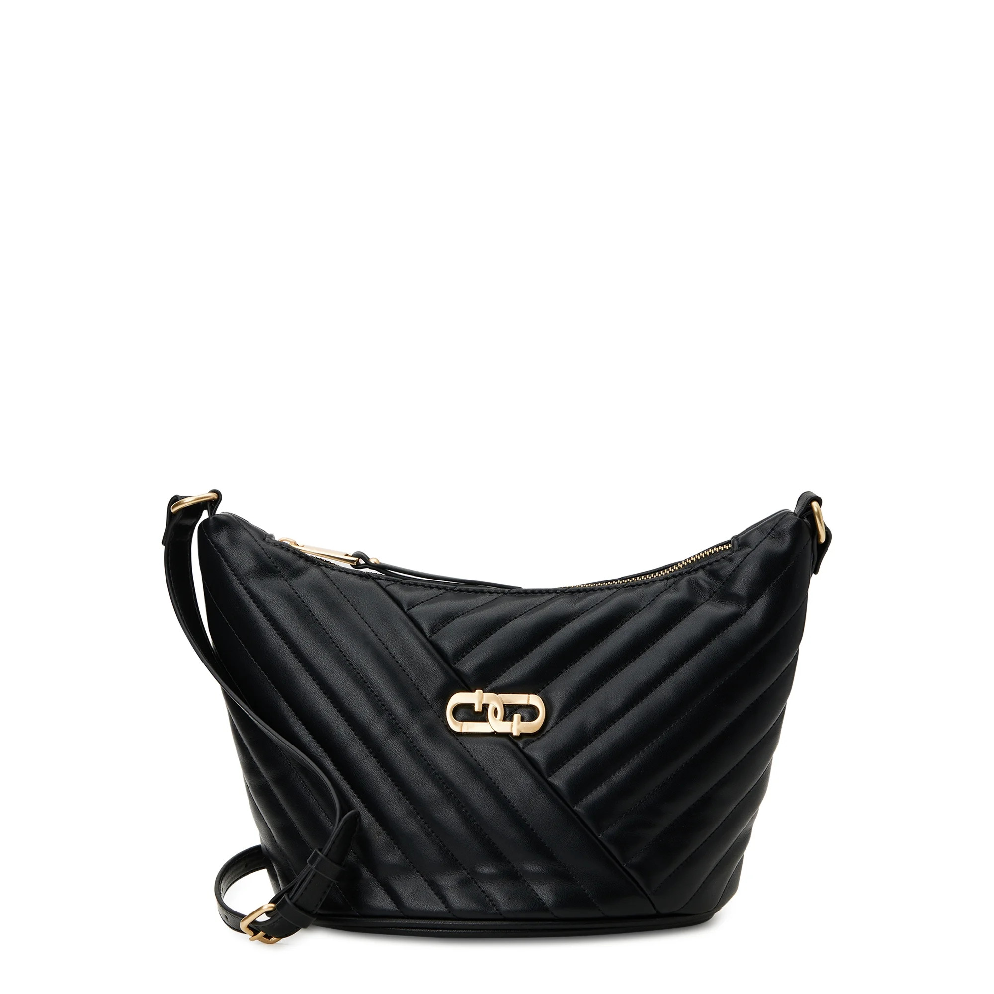 Time and Tru Women's Hazel Quilted Faux Leather Crossbody Bag, Black | Walmart (US)