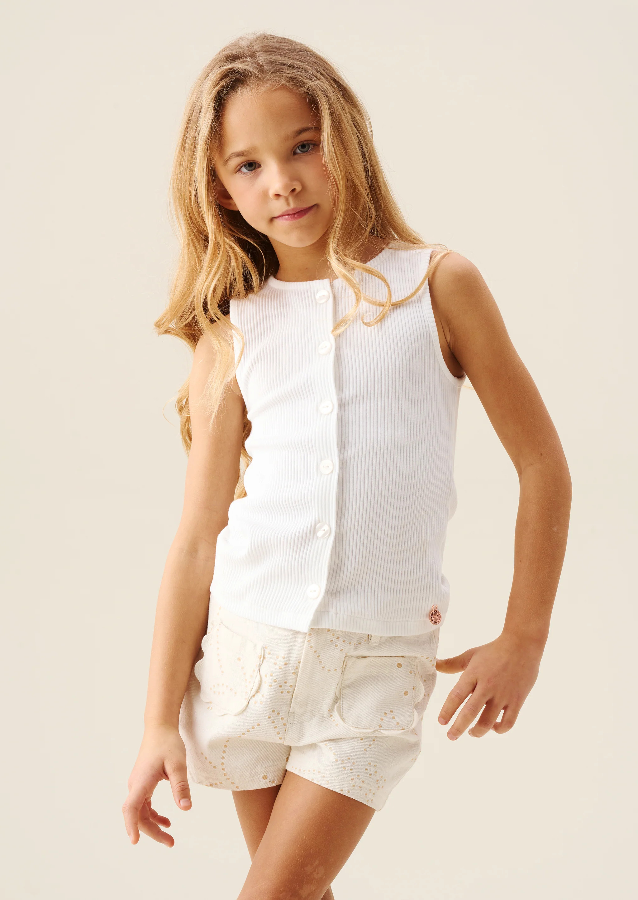 Nellie White Button Through Rib Vest Top | Angel and Rocket