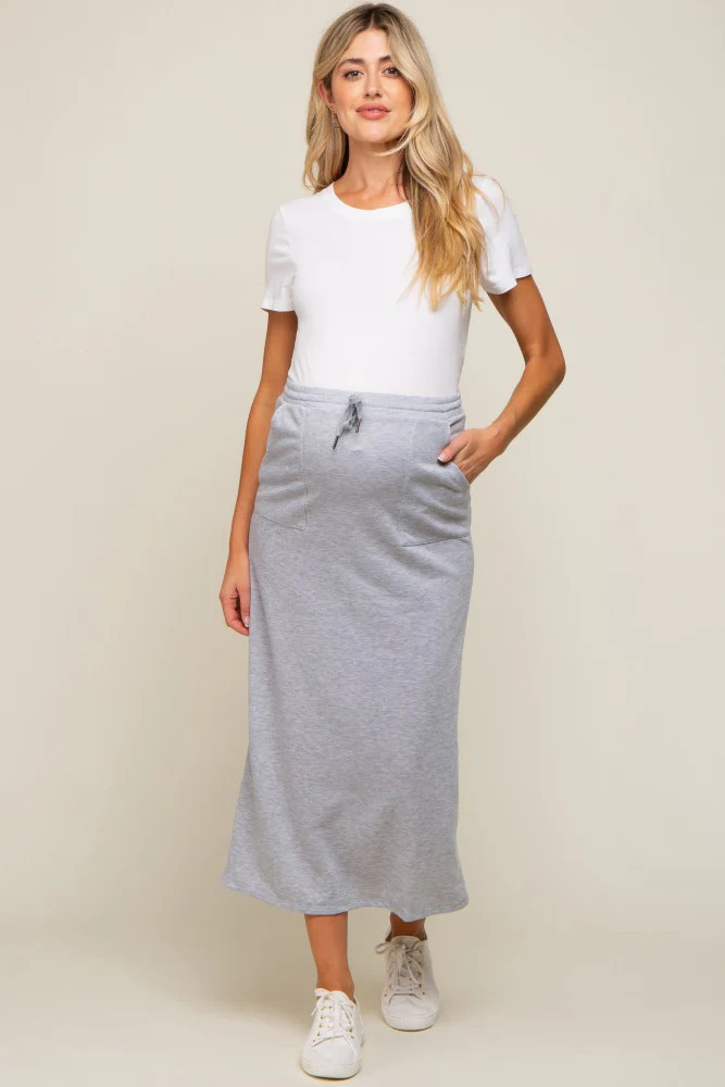 Grey Fleece Drawstring Maternity Maxi Skirt | PinkBlush Maternity