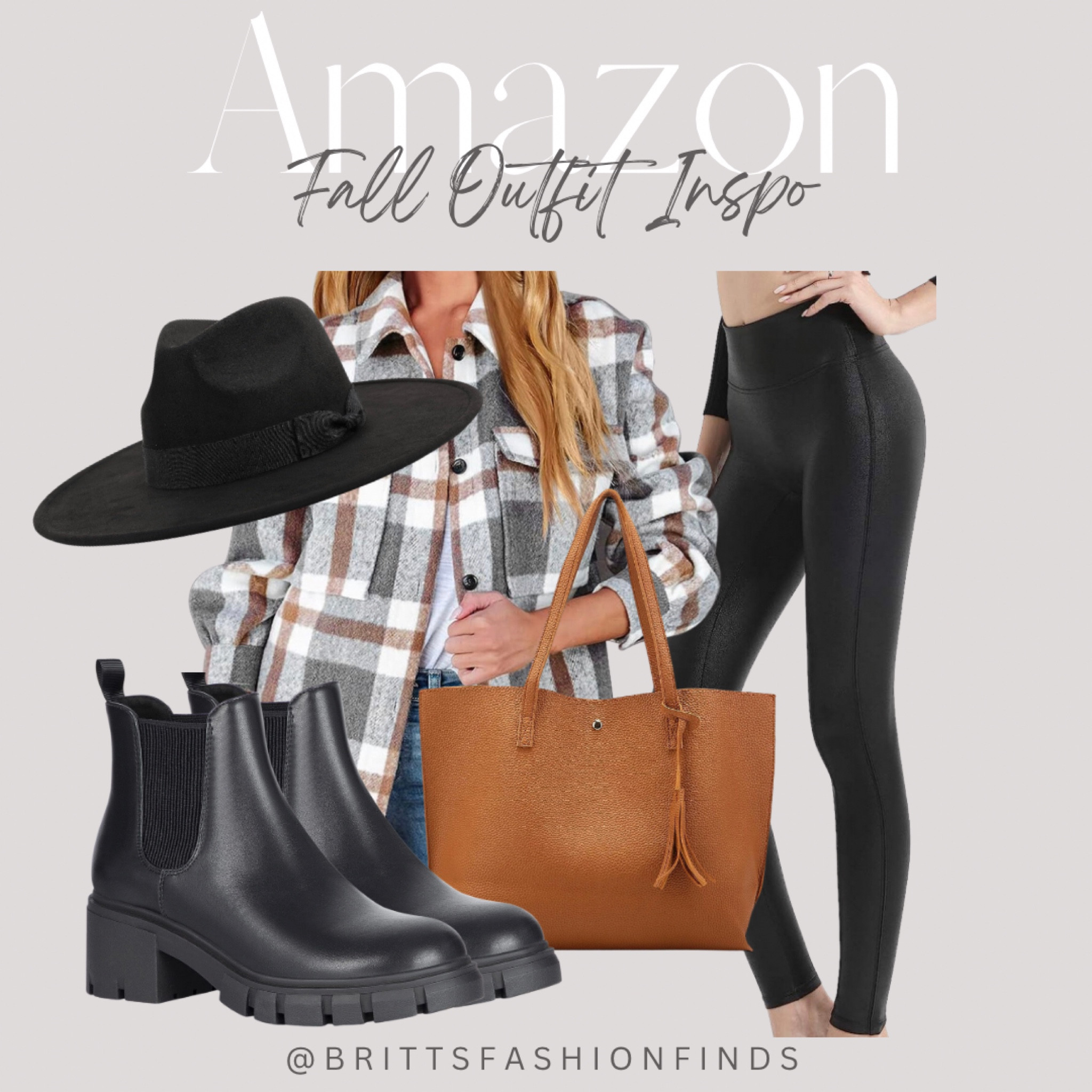 Amazon Fall Outfit Inspo | Faux Leather Leggings | Shacket | Flannel | Chelsea Boots | Steve Madden Inspired Boots | Wide Brim Hat | Casual Style | Tan Tote Bag | Fall Black Booties

#LTKSeasonal #LTKunder100 #LTKshoecrush