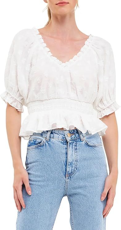 endless rose Women's Floral Embroidered Smocked Off Shoulder Top | Amazon (US)