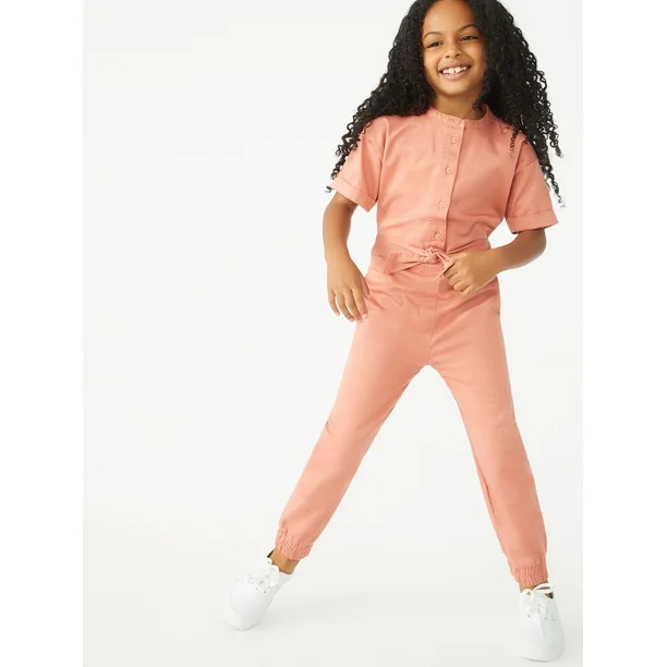 Free Assembly Girls Short Sleeve Belted Jumpsuit, Sizes 4-18 - Walmart.com | Walmart (US)