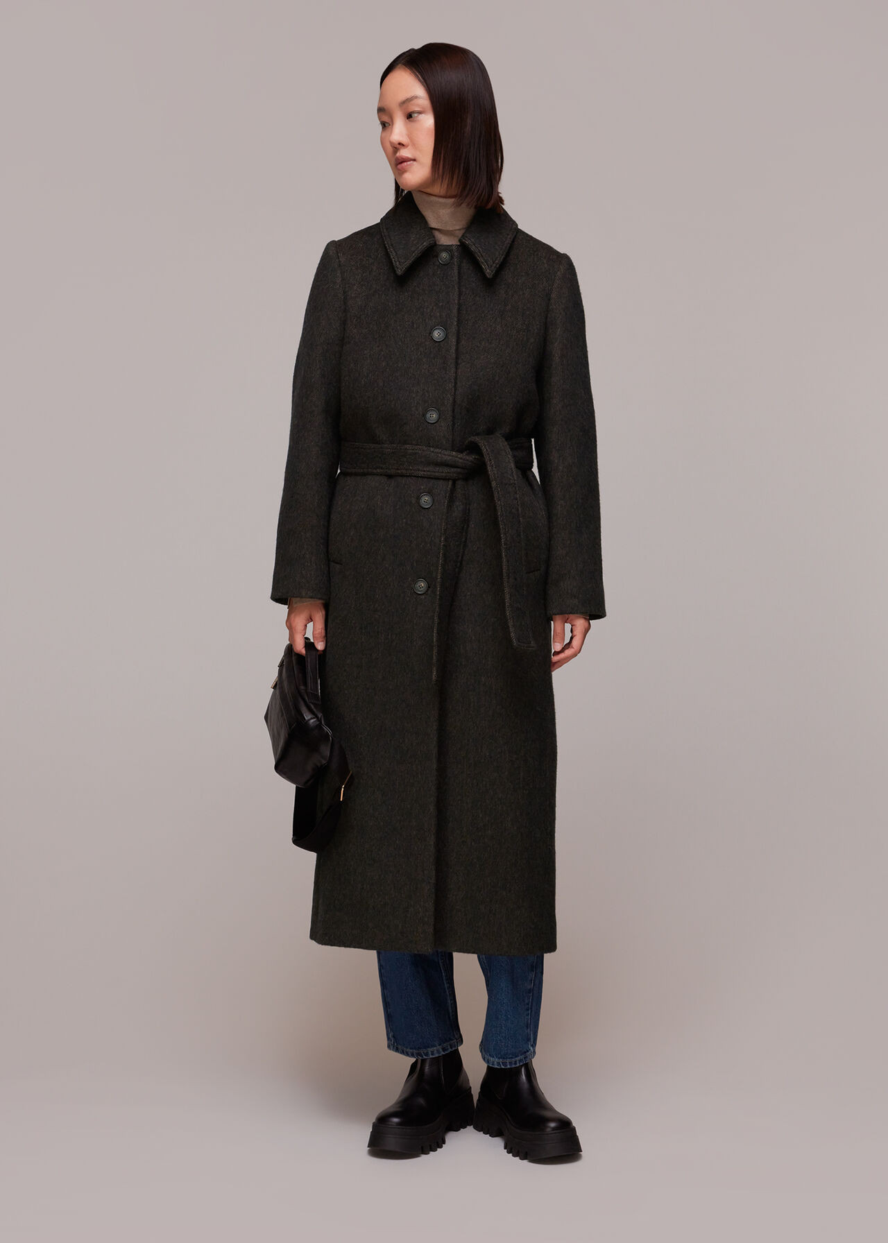 Wool Textured Tie Waist Coat | Whistles
