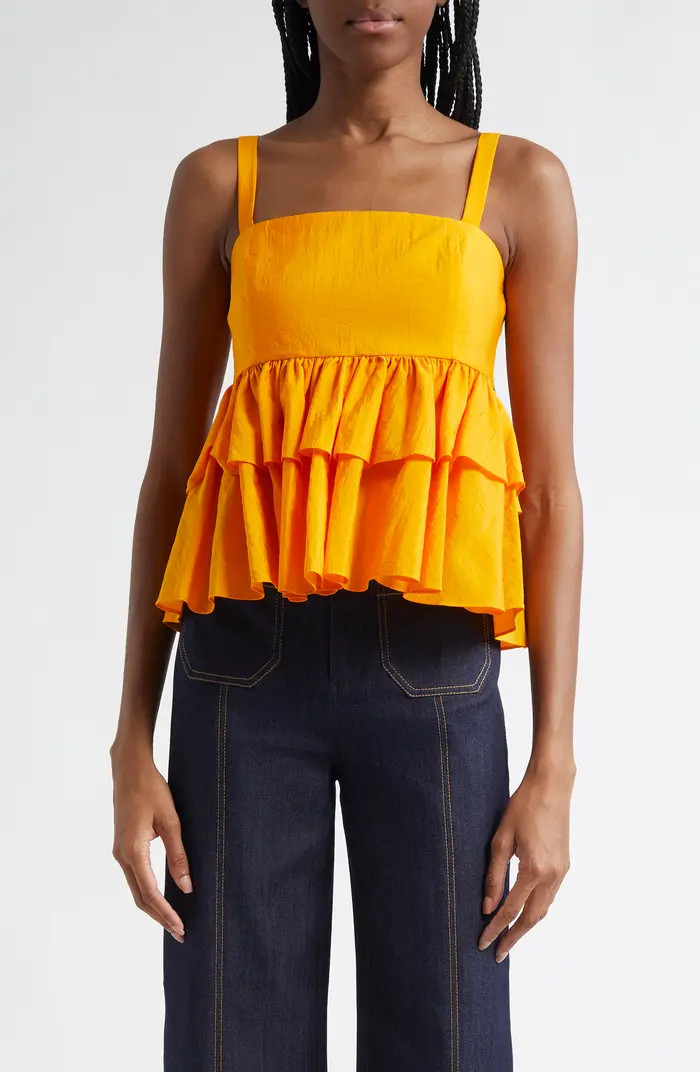 Cinq à Sept Lilwen Tiered Smocked Cotton Blend Top | Nordstrom | Nordstrom