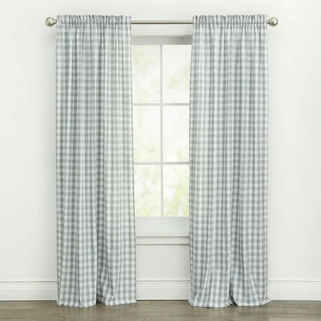 Kate Aurora Country Farmhouse Rod Pocket Buffalo Plaid Check Gingham Window Curtains - Gray 95 in. L | Walmart (US)