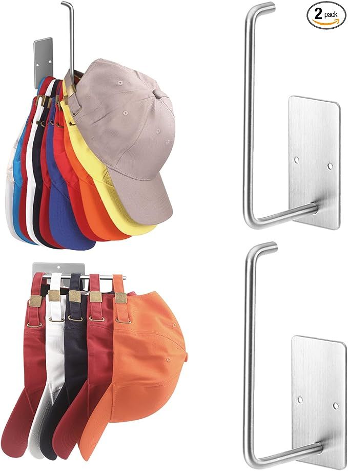 Letohoumia Hat Racks for Baseball Caps 2 Pack, Stainless Steel Adhesive Hat Hanger Hooks Holder f... | Amazon (US)