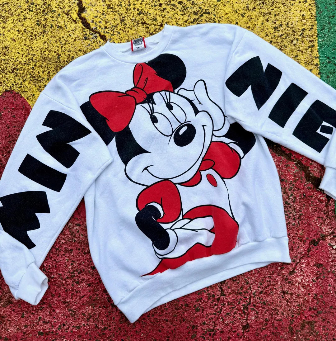 Vintage 90s Minnie Mouse Spell Out Disney Designs Big Graphic Crewneck Sweatshirt USA Size XL | Etsy (US)