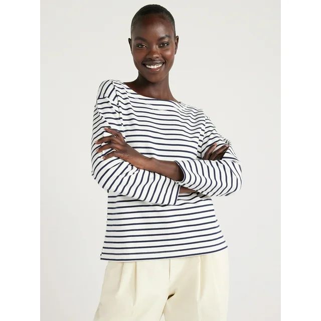 Free Assembly Women’s Boatneck Tee with Long Sleeves, Sizes XS-XXL - Walmart.com | Walmart (US)