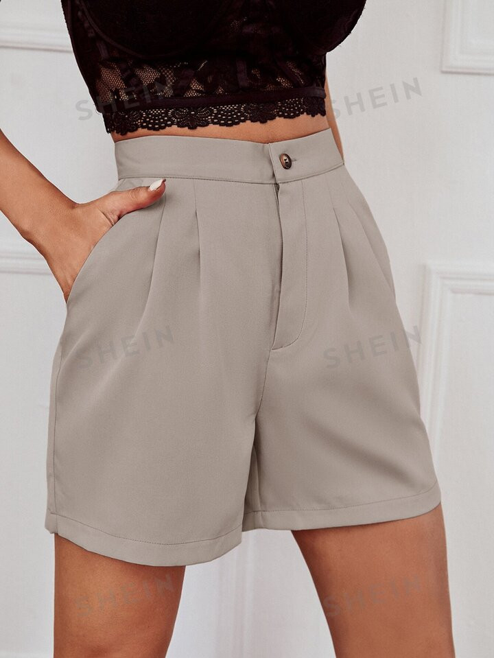 SHEIN Frenchy Solid Slant Pocket Wide Leg Shorts | SHEIN