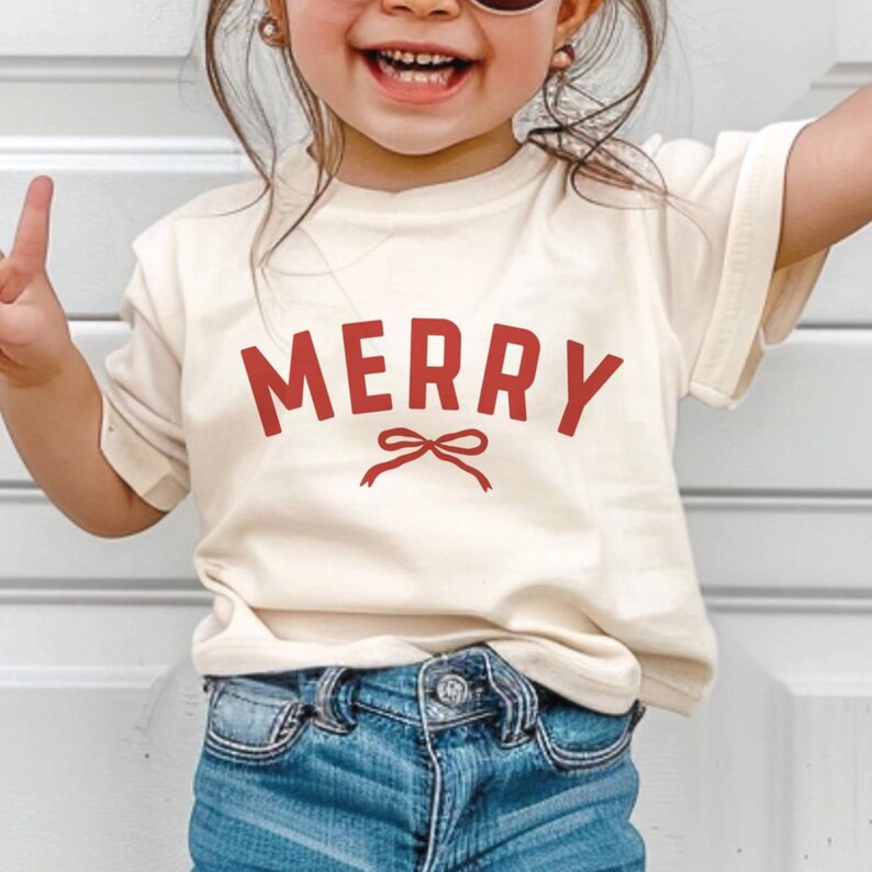 Merry Bow Toddler & Youth Tee | Youth Christmas Holiday, Toddler Christmas Shirt - Etsy | Etsy (US)