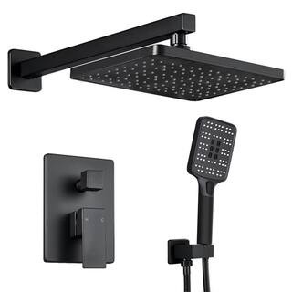 2-Handle 2- -Spray of Rain Shower Faucet and HandShower Combo Kit with Rectangle Shower Head in B... | The Home Depot