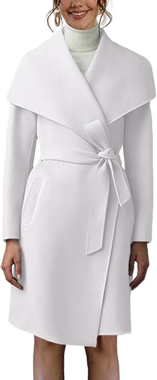 Cicy Bell Women's Pea Trench Coat Lapel Collar Long Jacket Open Front Belted Overcoat with Pocket... | Amazon (US)