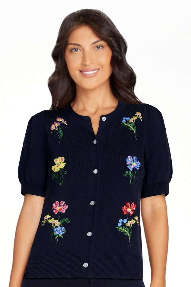 Free Assembly Women's and Women's Plus Embroidered Cardigan Sweater with Puff Sleeves, Lightweigh... | Walmart (US)