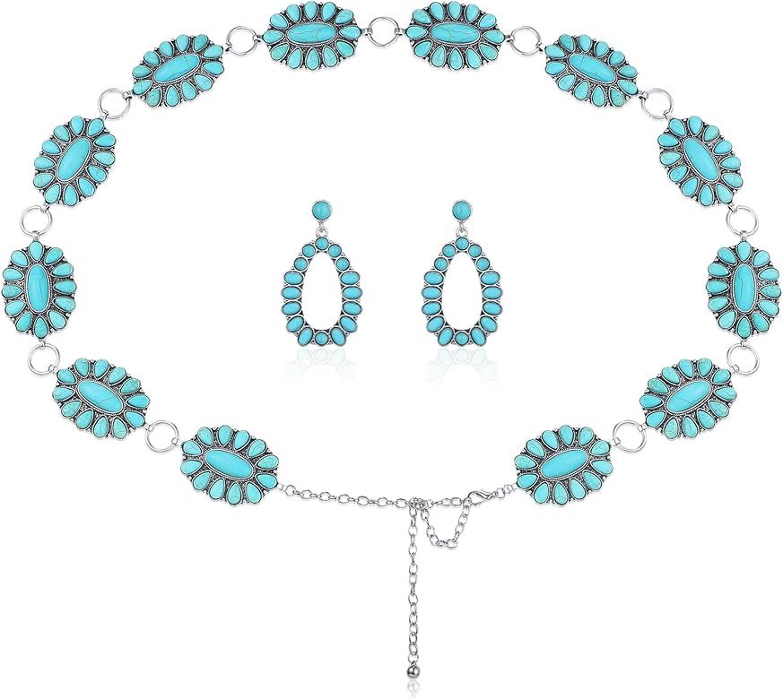 Turquoise Concho Chain Belt Metal Western Waist Belts for Women Boho Belt 1.2 x 2 Inch Turquoise ... | Amazon (US)