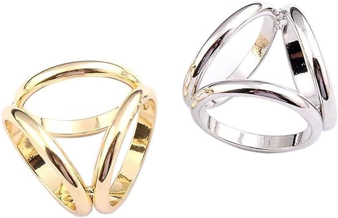 2PCS(Golden + Silver) Women Lady Girls Three Ring Fashion Scarf Ring Buckle Modern Simple Triple ... | Amazon (US)