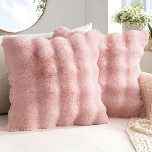 MIULEE Faux Fur Pillow Covers Thick Soft Plush Throw Pillows Luxury Spring Valentines Day Home Decor for Couch Bed Bedroom Living Room Sofa,20x20 Inch Pack of 2 Light Pink | Amazon (US)