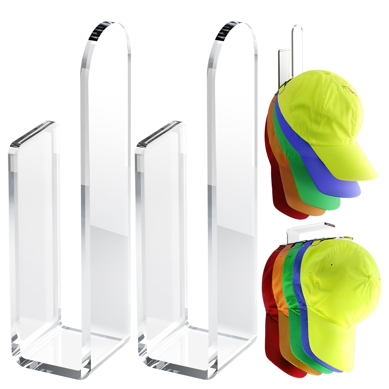 Acrylic Hat Hook for Wall, 2 Pack Hat Organizer for Baseball Cap, No Drilling Strong Adhesive Hat... | Amazon (US)