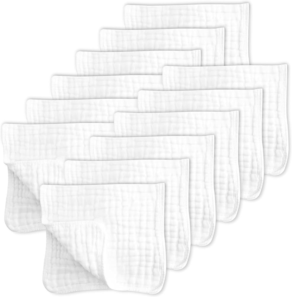 SWEET DOLPHIN 12 Pack Muslin Burp Cloths Large 100% Cotton Hand Washcloths for Baby - Baby Essent... | Amazon (US)