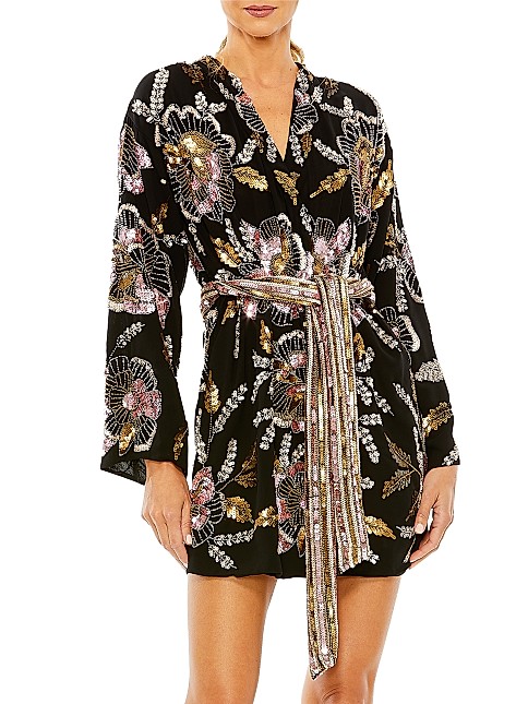 Beaded Floral Wrap Minidress | Saks Fifth Avenue