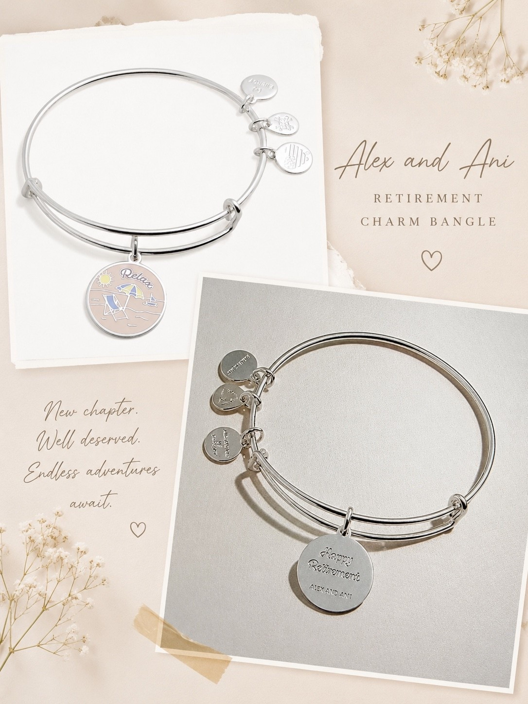 POV: You finally made it to the “do whatever I want” chapter ✨💼➡️🌴

This Alex and Ani Retirement Charm Bangle is the sweetest little reminder that the early mornings, long days, and hard work were all worth it 🤍 A meaningful gift for celebrating new adventures, slower mornings, and well-deserved relaxation.

Perfect for:
✨ Retirement gifts
✨ Coworker send-offs
✨ Mom, grandma, bestie, or mentor
✨ A daily reminder to relax & enjoy life

Retirement never looked so cute 💫 Tap the link before it’s gone and grab yours today! 🛍️