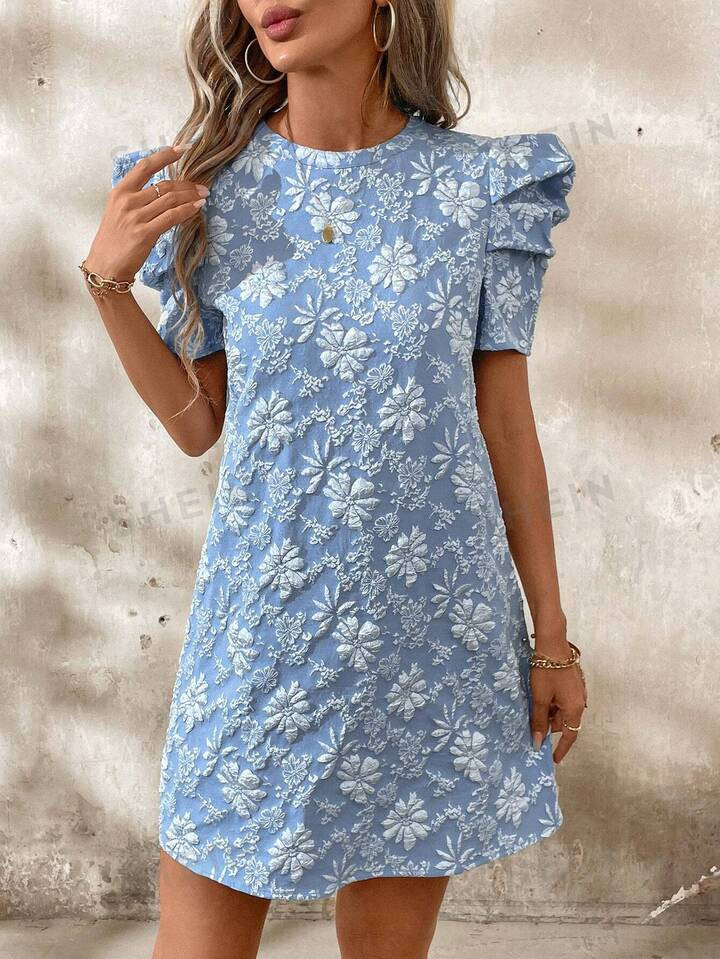 SHEIN Clasi Puff Sleeve Textured Jacquard Women's Old Money Style Frenchies Teacher Clothes Back ... | SHEIN