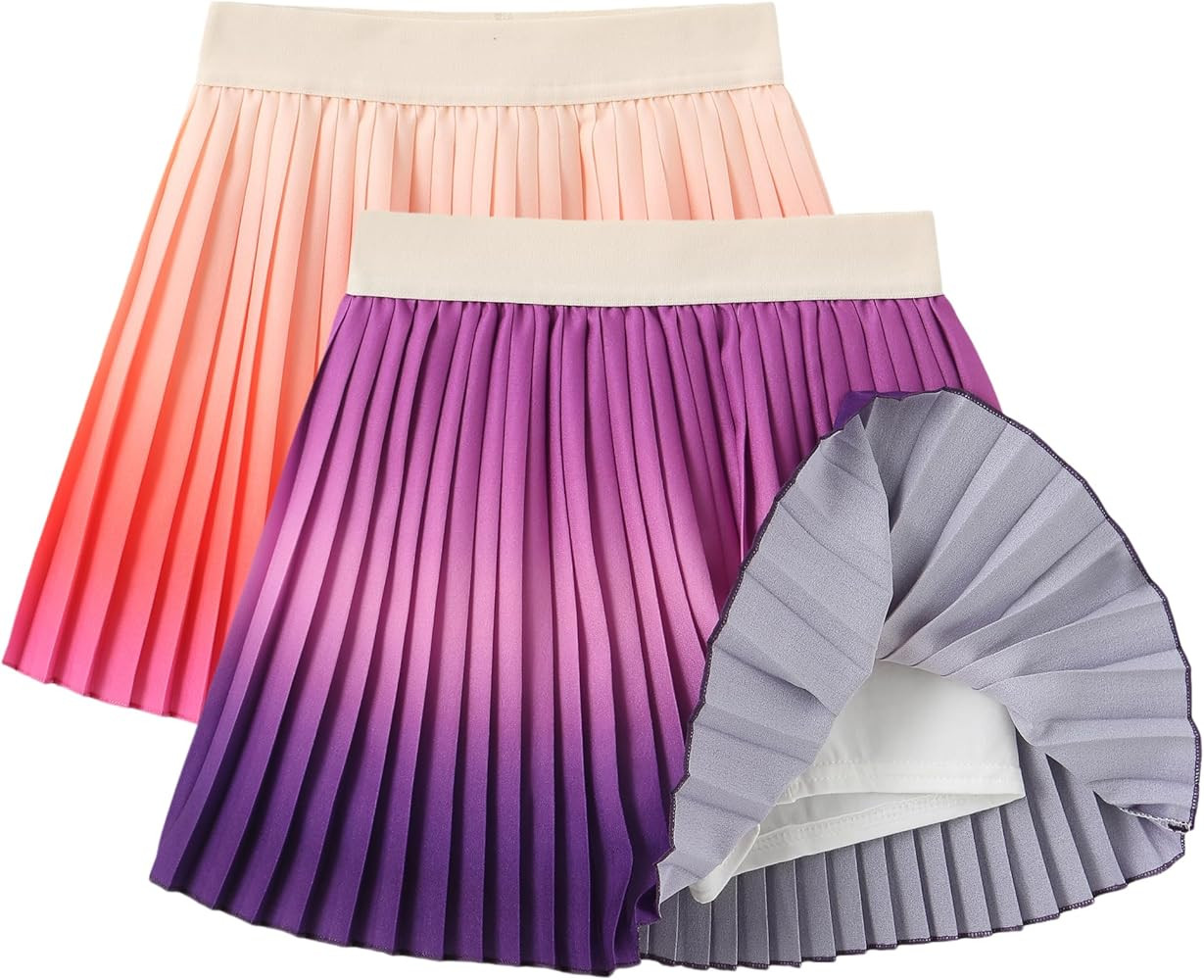 Girls' Gradient Print Skorts with Built-in Shorts | High Waisted Adjustable Skater Skirt for Scho... | Amazon (US)