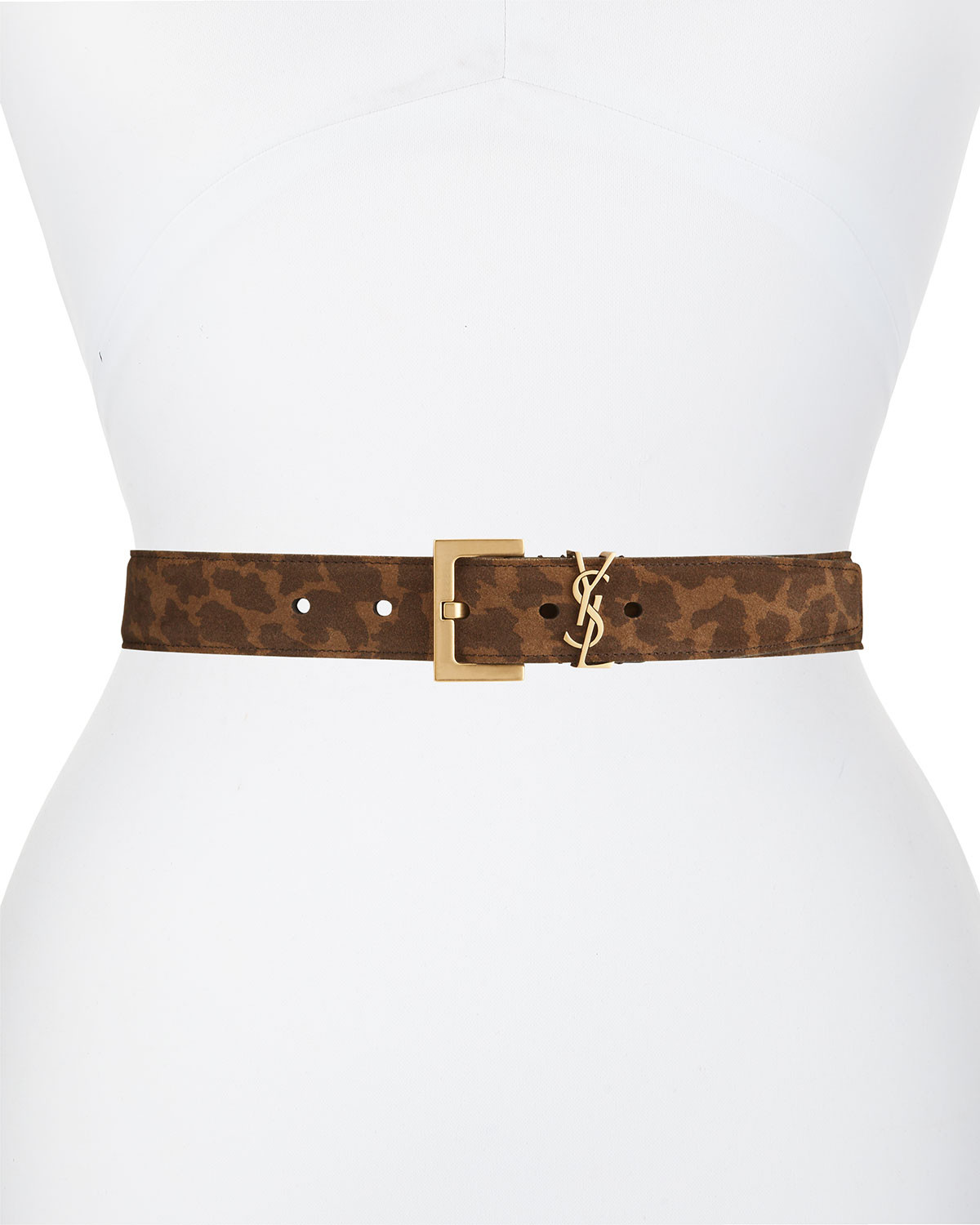 YSL Monogram Leopard-Print Suede Belt | Neiman Marcus