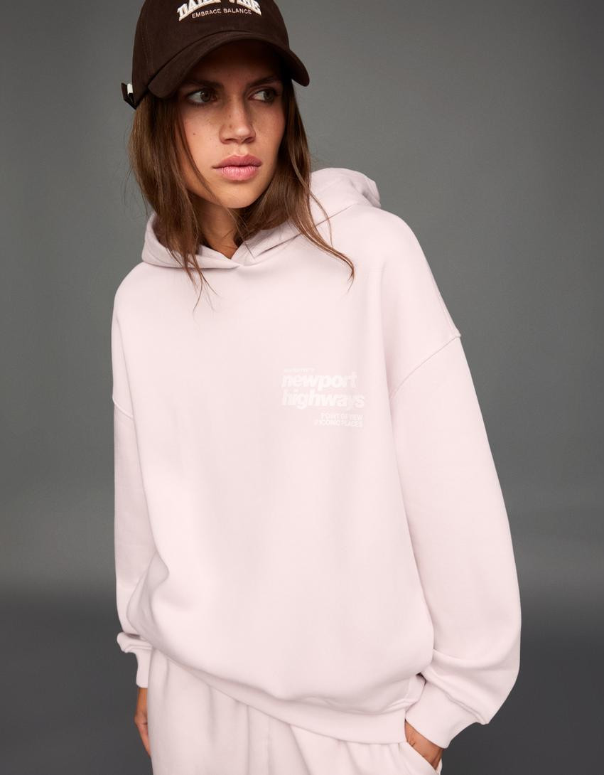 Hooded print sweatshirt - Tops and bodysuits - Women | Bershka UK