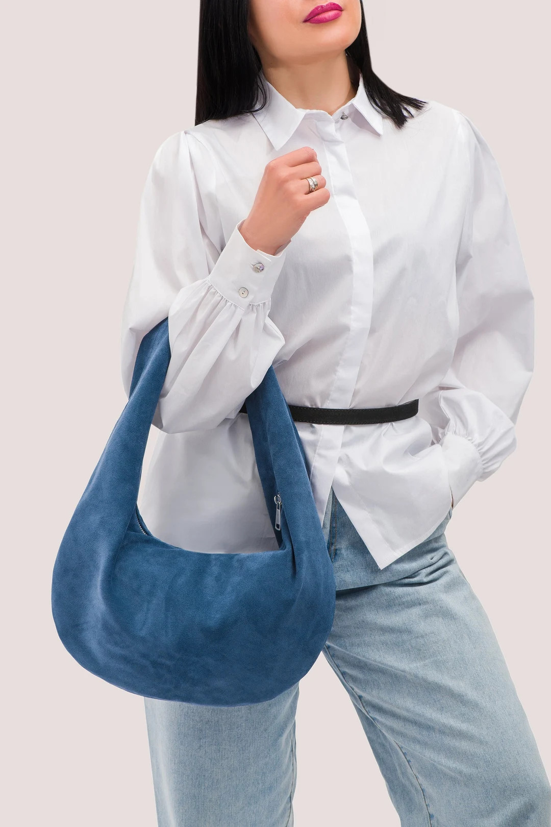 Suede Hobo Bag - Leather Shoulder Bag - Blue Suede Purse - Medium Crossbody Bag in Blue Suede - F... | Etsy (US)