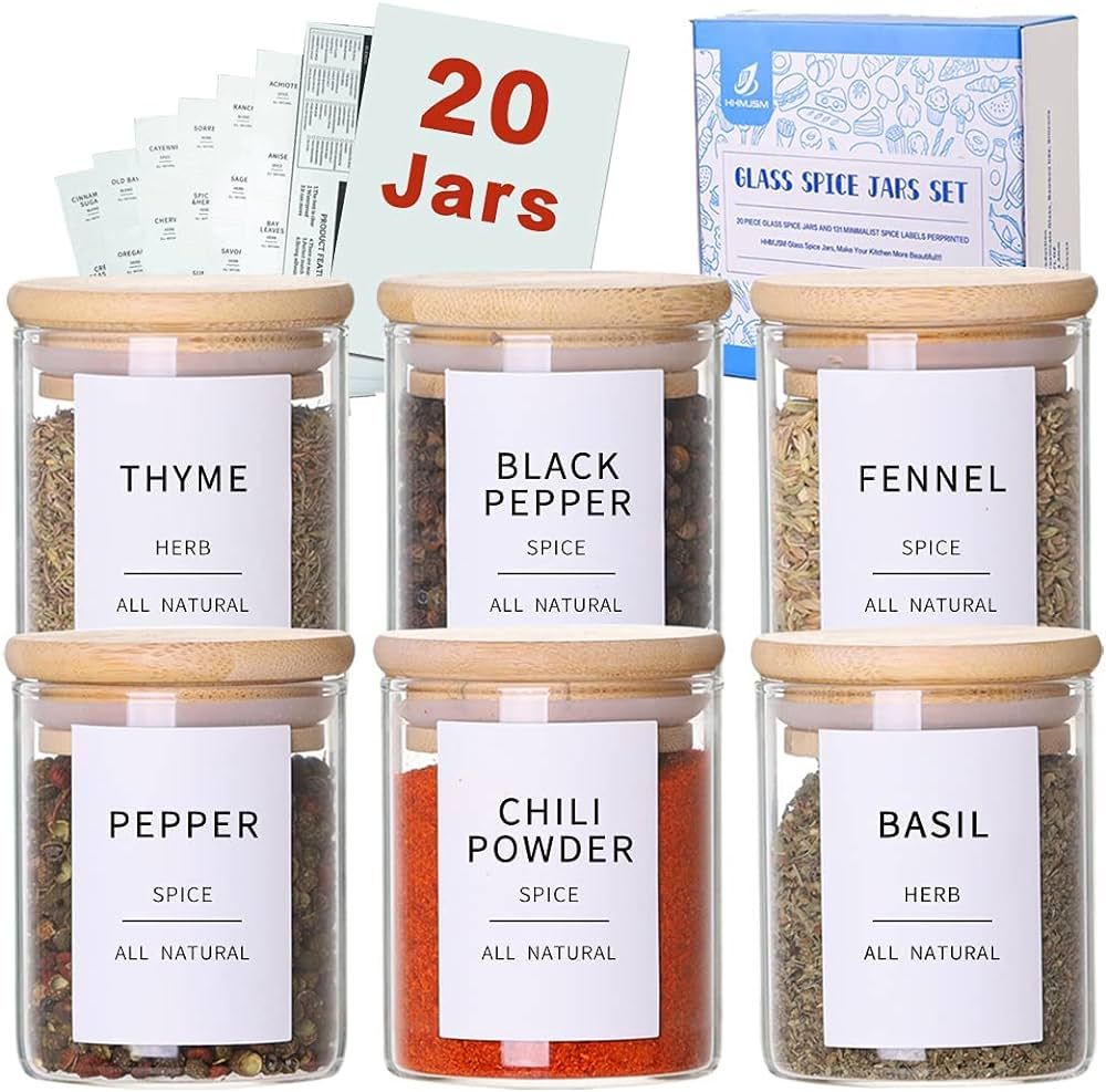 Glass Spice Jars with Bamboo Lids - 20 Pcs Thicken(2.4mm) 4oz Airtight Seasoning Containers with ... | Amazon (US)